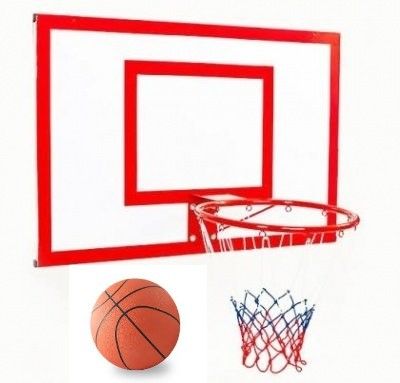 Малый  баскетбольный щит SR с кольцом и сеткой 60x50 см для закрытых помещений с мячем №5